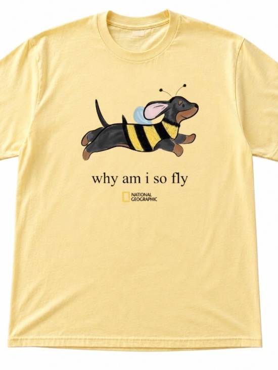 Gildan Tops - Gildan Yellow Graphic Tee with Dachshund Bee
